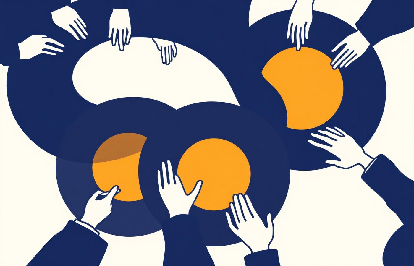 Illustration of hands collaborating around overlapping council circles