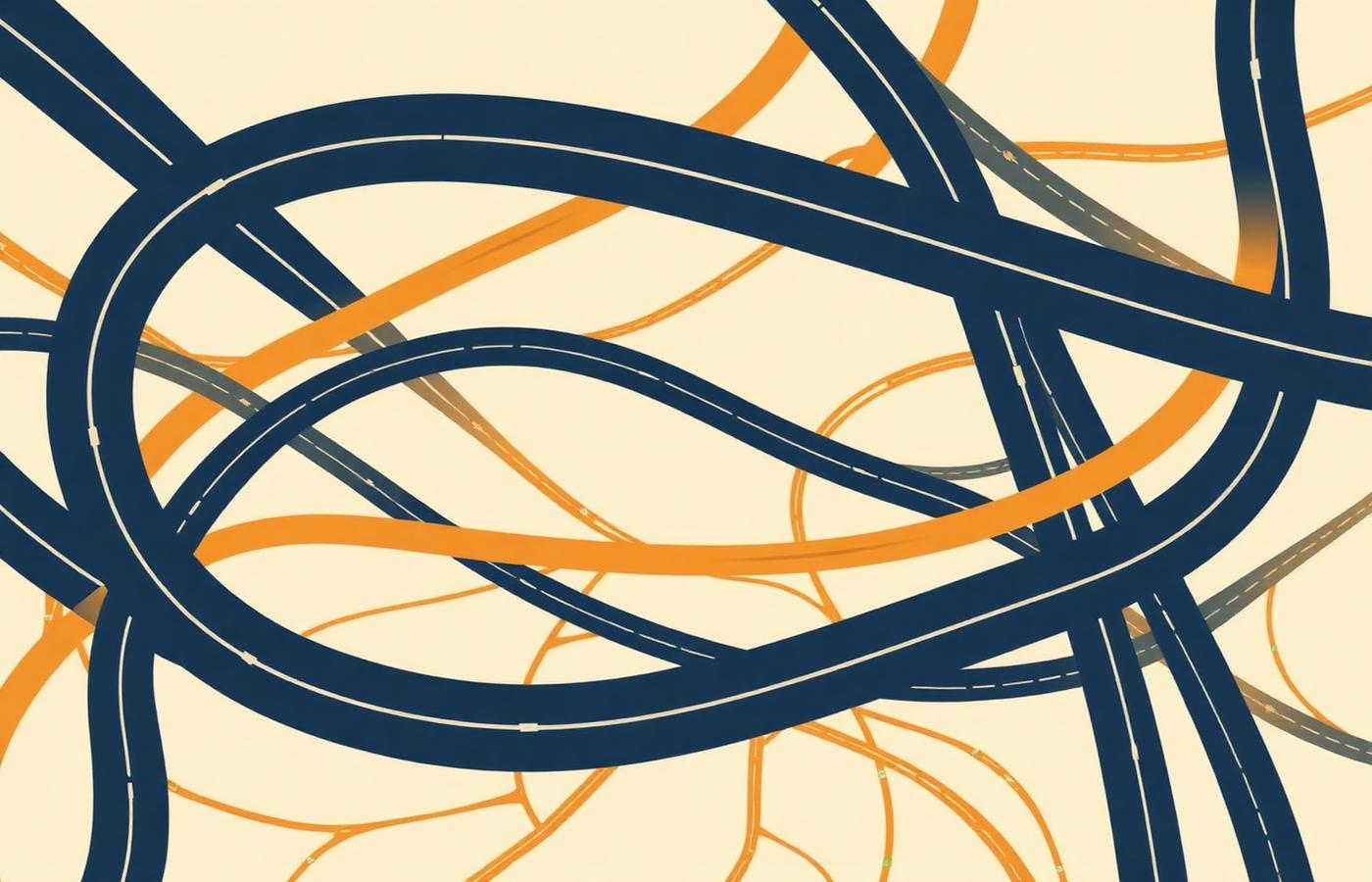 Abstract illustration of interlocking highway and transit networks