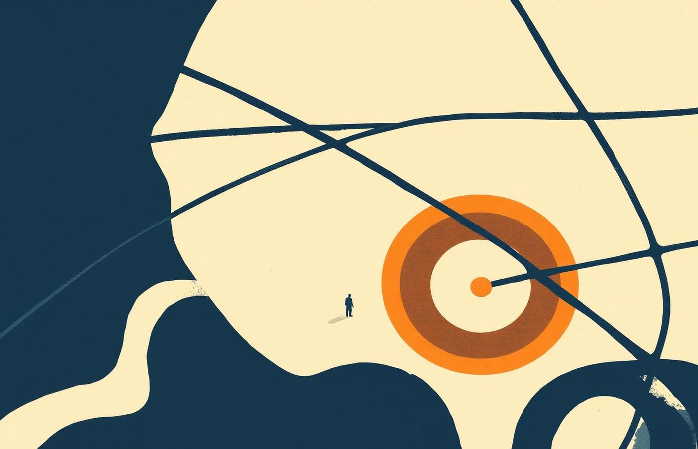 Abstract illustration of an isochrone ring marking job access radius